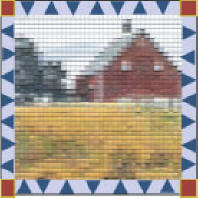 image of a red barn on a quilt